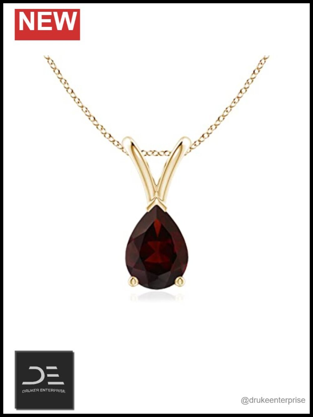 14k Yellow Gold Pear Garnet Solitaire Pendant Necklace 18" Women's Fine Jewelry